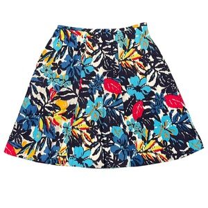 Chico's Midi A Line Skirt Vibrant Floral Cotton size 3 - XL/16 Blues Red Yellow